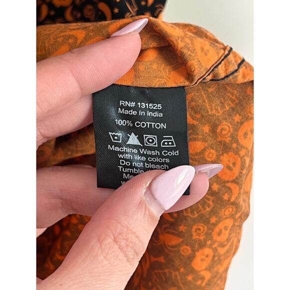 Monument 100% Cotton Halloween Short Sleeve Button-Up Shirt Black/Orange Medium - Picture 6 of 9